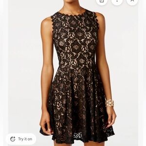 City Studio Juniors Black Cream Lace Crochet Sleeveless Skater Mini Dress Sz 1